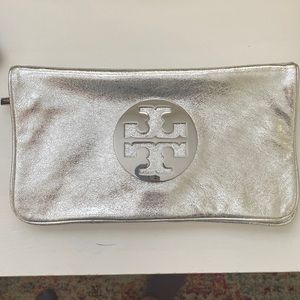 Silver Tory Burch Clutch with Removable Strap